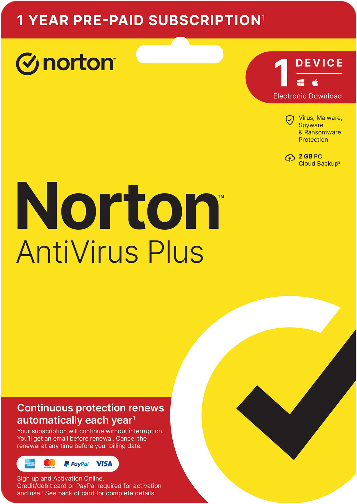 Norton Antivirus Plus | 1 apparaat  | 1 jaar | 2 GB Cloud Backup